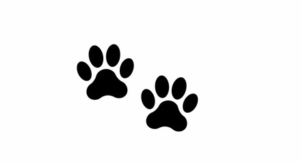 Black Paw Prints on a White Background - Animal Track, Vector Illustration
