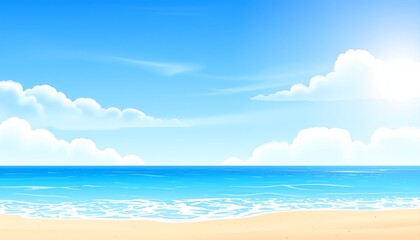 Fototapeta premium Serene Beach Illustration Visualize a Calm Ocean and Light Blue Sky for Relaxation