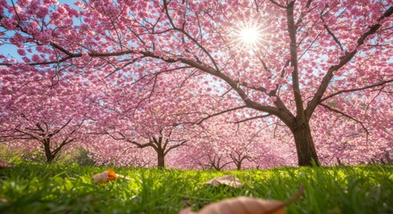 Fototapeta premium Vibrant Pink Cherry Blossoms in Sunlight