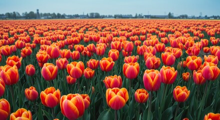 Orange and Red Tulip Field in Bloom