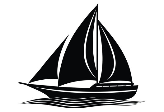Flat Racing Sailboat Vector Silhouette Illustration Perfect for Sailing and Water Sport