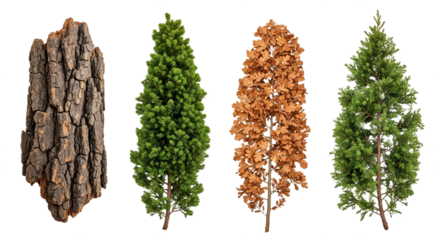Collection of Tree Bark Evergreen Dried Oak and Cypress Branches. PNG Transparent Background