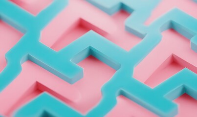 Fototapeta premium Abstract turquoise maze on pastel pink