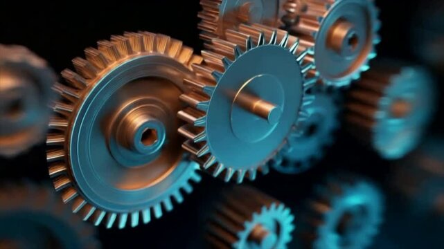 Gears and cogs in motion, representing the mechanics of machine learning processing