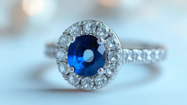 Elegant blue sapphire and diamond halo ring showcasing luxury jewelry design