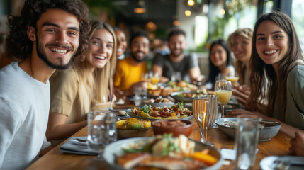a group of diverse friends enjoying a meal together