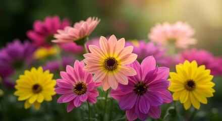 Fototapeta premium Closeup of Colorful Flowers in Soft Sunlight