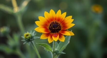 Vibrant Yellow And Red Sunflower Blossom Close Up
