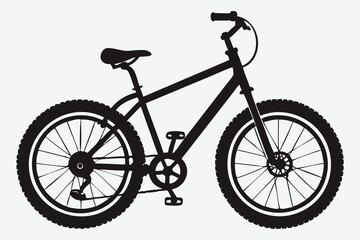 Fototapeta premium Black silhouette of a modern mountain bicycle with thick tires and knobby tread