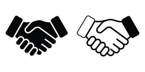 Obraz premium Two Isolated Handshake Icons; Black Filled and Black Outline on Transparent