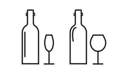 Set of wine bottle with wine glasses vector icons.ine bottle with wine glasses. Alcohol. Bottle and glasses icon set