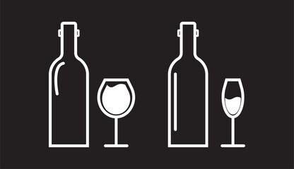 Set of wine bottle with wine glasses vector icons.ine bottle with wine glasses. Alcohol. Bottle and glasses icon set