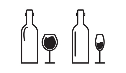 Set of wine bottle with wine glasses vector icons.ine bottle with wine glasses. Alcohol. Bottle and glasses icon set