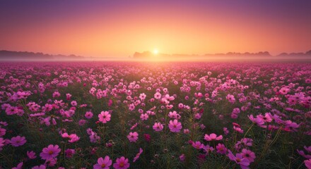 Obraz premium Pink Cosmos Field at Sunrise