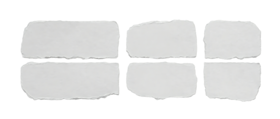  torn white paper pieces with rough edges isolated on transparent background