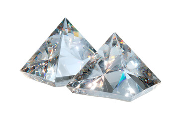 Fototapeta premium Two crystal pyramids, sparkling and reflecting light.