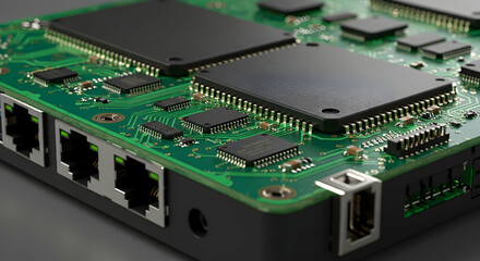 Fototapeta premium Examining Circuit Board with Components and Connectors
