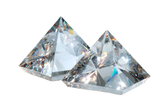 Two crystal pyramids, sparkling and reflecting light.
