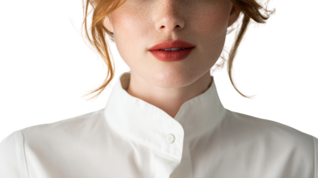 A portrait of a woman with red hair wearing a white chef's jacket, ideal for culinary and restaurant themes. - Powered by Adobe
