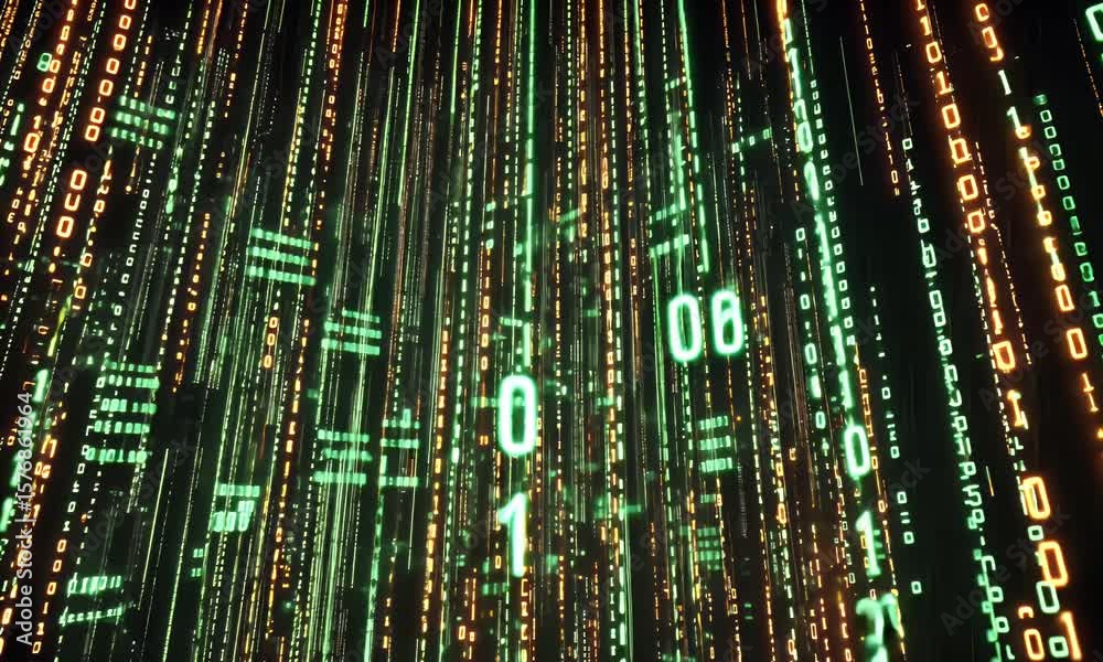 Aufkleber Abstract background with a digital circuit board and binary code. High-tech technology concept. Digital rendering of computer chips, data transfer, 