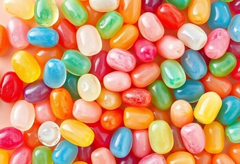 Whimsical watercolor jellybeans, vibrant hues, scattered arrangement,  happy,  bright