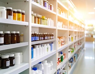 Pharmacy Shelves with Medicine and Health Products