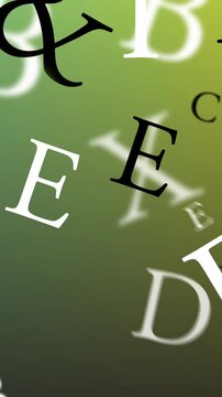 Animation of english alphabets floating against yellow and green gradient background