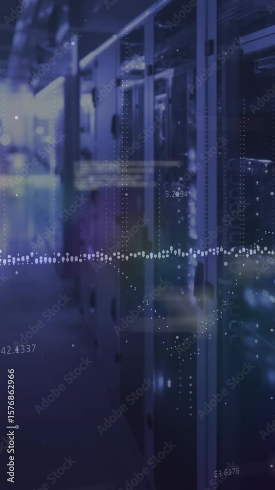 Poster Animation of data processing and light spot against computer server room