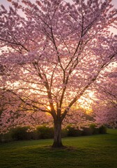 Obraz premium Pink Cherry Blossom Tree at Sunrise