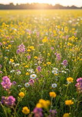 Obraz premium Vibrant Wildflower Meadow at Sunset