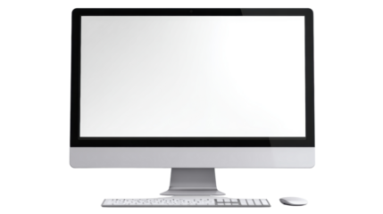 Modern computer monitor with keyboard and mouse on a white isolate background.