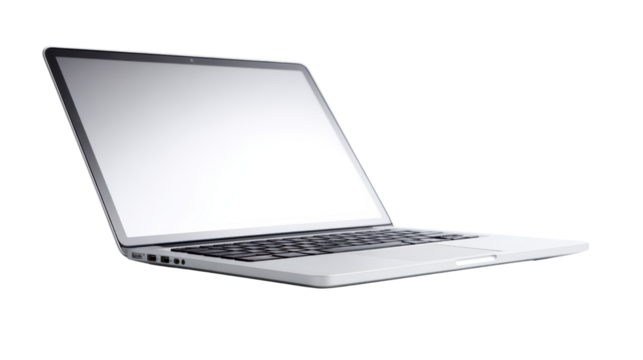 Laptop on white isolate background with blank screen, ideal for showcasing tech and business concepts.