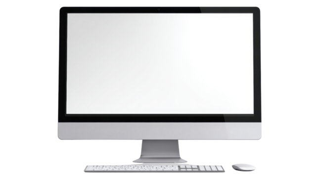 Modern computer monitor with keyboard and mouse on a white isolate background.