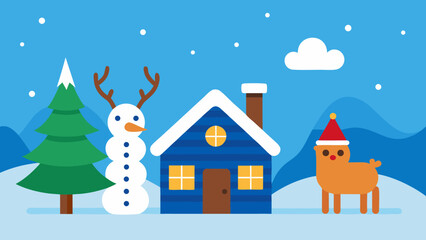 Fototapeta premium winter landscape with house and snowman