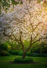 Naklejka premium Pink and White Blossoms on a Tree in a Garden
