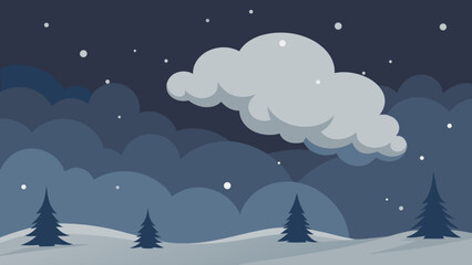 Naklejka premium Christmas winter landscape with snowy trees under a cold night sky