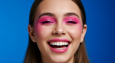 Woman with pink makeup smiling