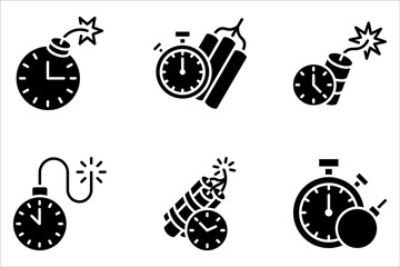 time bomb icon set, deadline symbol on white background