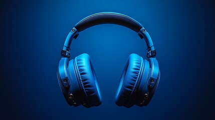 Blue over ear headphones mockup on dark gradient background

