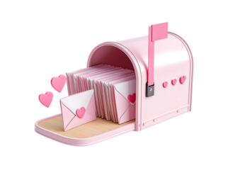 Pink Blank Valentines Card in Mailbox with Heart Shaped Confetti, Copyspace isolated on a transparent background