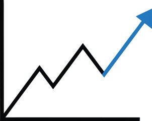 Simple line graph showing upward trend with blue arrow isolated on transparent background