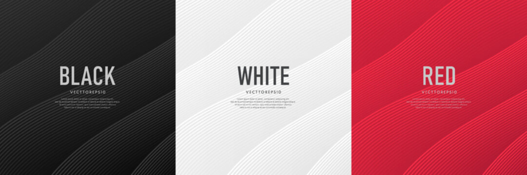 Set of red, black and white abstract background curve stripes line pattern. Minimalist flat design. Simple template banner collection design. Design for banner, web, flyer, card, poster, wallpaper. - Powered by Adobe