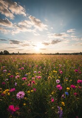 Obraz premium Vibrant Wildflower Field at Sunset