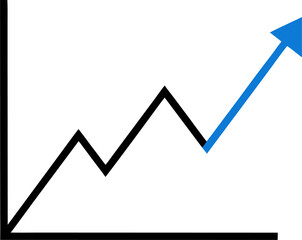 Simple line graph showing upward trend with blue arrow isolated on transparent background
