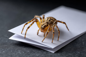 Macro Image of a Brown Spider on White Paper with Detailed Hairy Legs