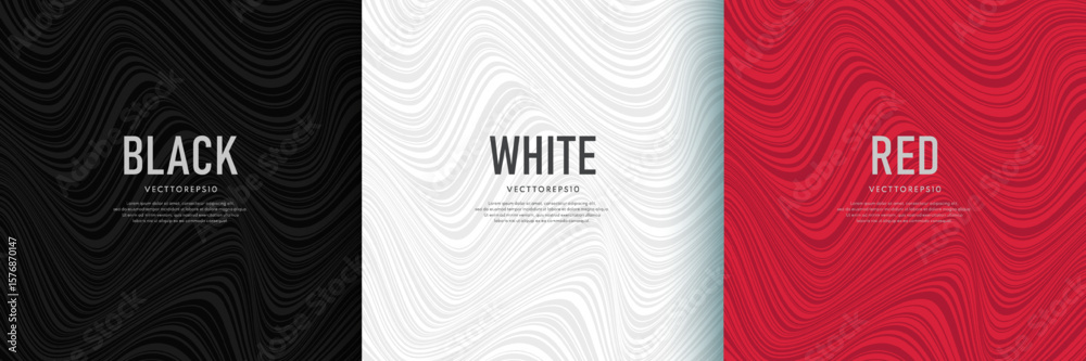 Wall mural set of abstract black, red, white curve wave lines stripes on dark background. simple flat minimal p