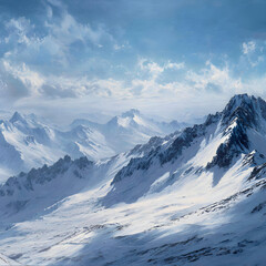 Majestic White Mountain Range Under Clear Blue Skies with Serene Snow-Capped Peaks Reflecting Nature's Timeless Beauty and Tranquility