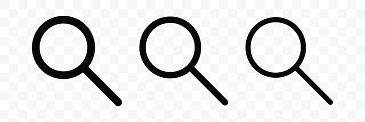 Magnifying glass or search icon set, search icon vector. Magnifying glass. loupe sign isolated on transparent on white background. Vector illustration