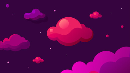 Pink hearts pattern floating across a seamless blue sky with decorative clouds
