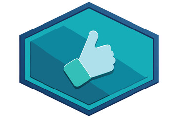 3D isometric thumbs up icon inside a translucent hexagon badge  eps